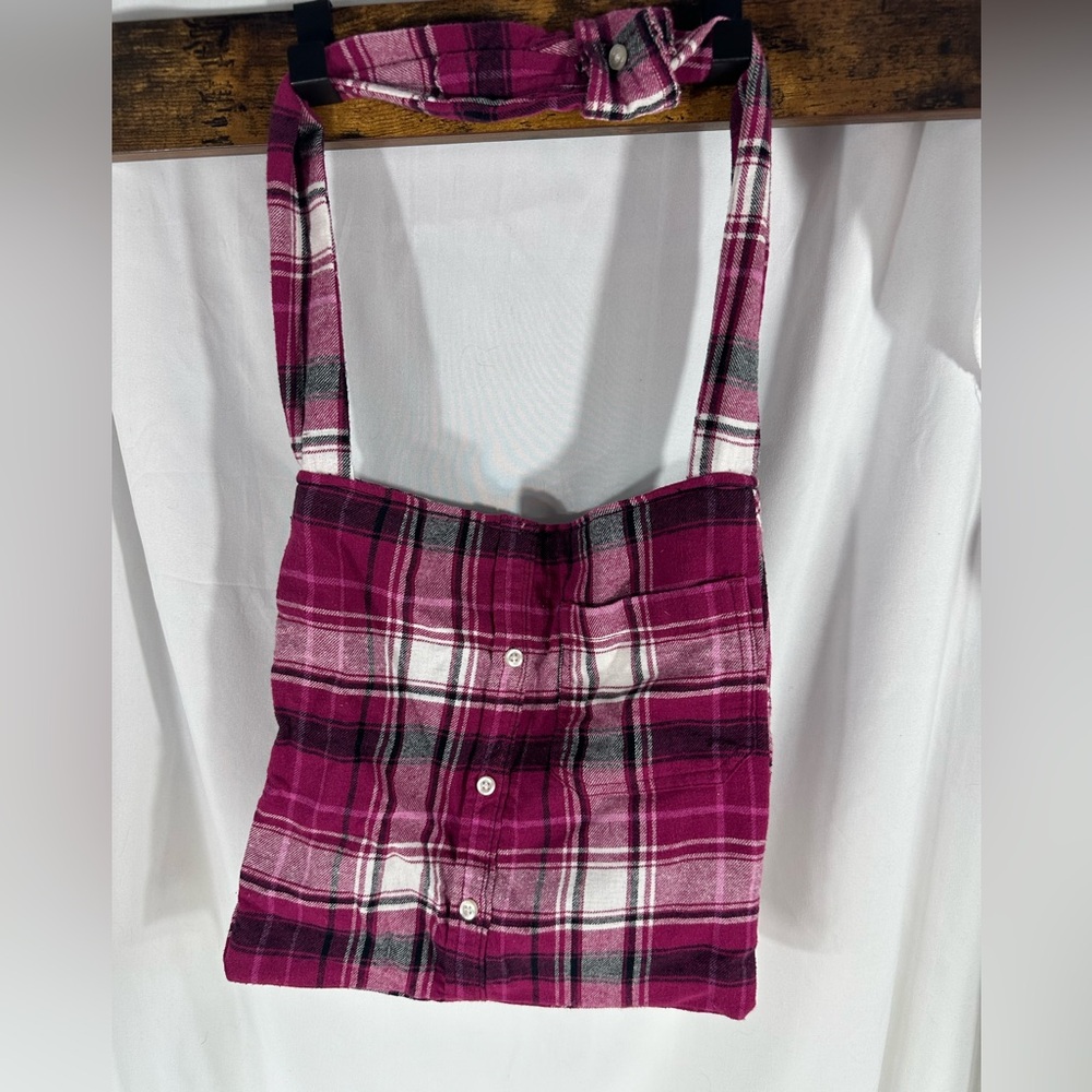 MorganRy Flannel Sholder Bag Whitney 15 Pink White Handmade Lined Rescued Shirt